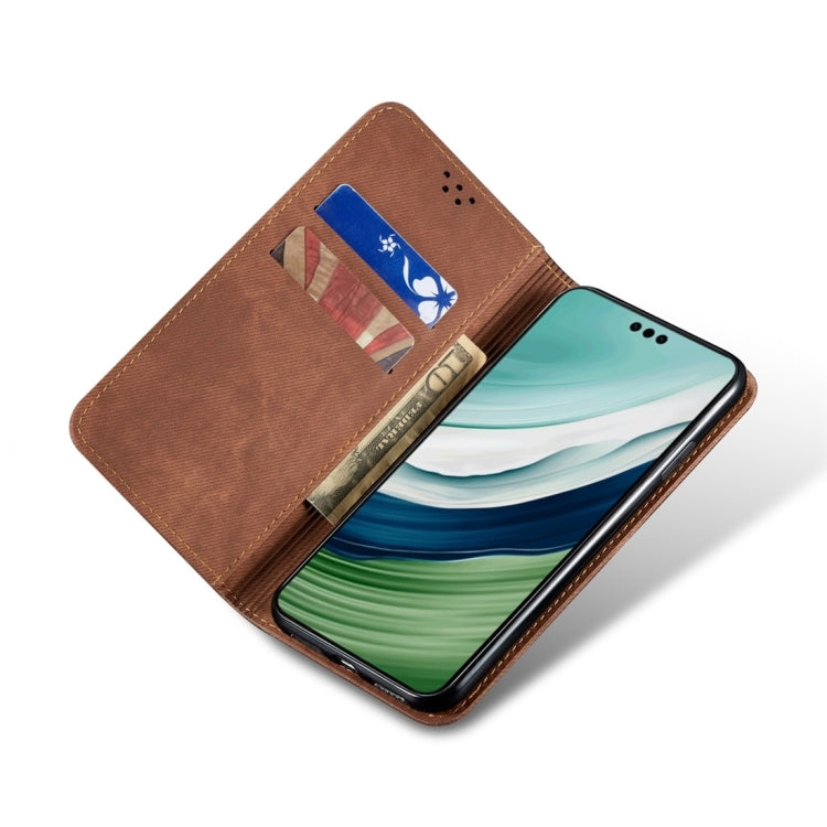 For Honor 100 Denim Texture Flip Leather Phone Case(Brown) - Honor Cases by PMC Jewellery | Online Shopping South Africa | PMC Jewellery | Buy Now Pay Later Mobicred