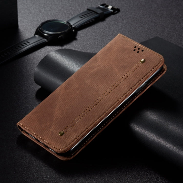For Honor X8b 4G Global Denim Texture Flip Leather Phone Case(Brown) - Honor Cases by PMC TechLife | Online Shopping South Africa | PMC TechLife | Buy Now Pay Later Mobicred