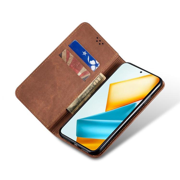 For Honor X8b 4G Global Denim Texture Flip Leather Phone Case(Brown) - Honor Cases by PMC TechLife | Online Shopping South Africa | PMC TechLife | Buy Now Pay Later Mobicred