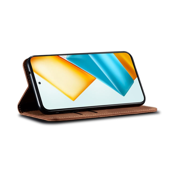 For Honor X8b 4G Global Denim Texture Flip Leather Phone Case(Brown) - Honor Cases by PMC TechLife | Online Shopping South Africa | PMC TechLife | Buy Now Pay Later Mobicred