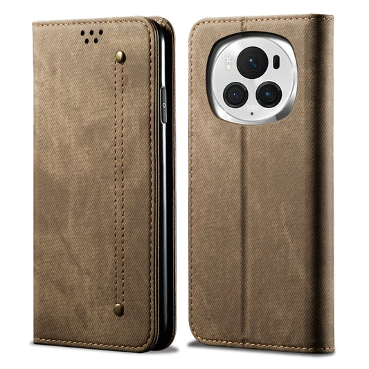 For Honor Magic6 Denim Texture Flip Leather Phone Case(Khaki) - Honor Cases by PMC Jewellery | Online Shopping South Africa | PMC Jewellery | Buy Now Pay Later Mobicred