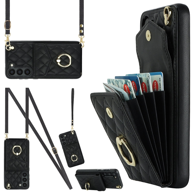 For Samsung Galaxy S24 5G Rhombic Texture Card Bag Phone Case with Long Lanyard(Black) - Galaxy S24 5G Cases by PMC Jewellery | Online Shopping South Africa | PMC Jewellery | Buy Now Pay Later Mobicred