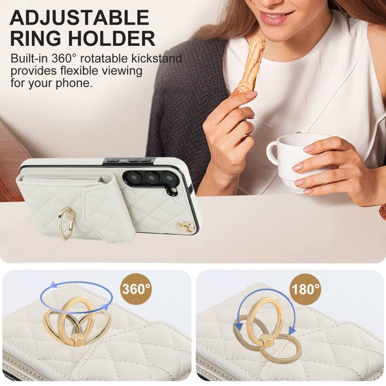 For Samsung Galaxy S24 5G Rhombic Texture Card Bag Phone Case with Long Lanyard(White) - Galaxy S24 5G Cases by PMC Jewellery | Online Shopping South Africa | PMC Jewellery | Buy Now Pay Later Mobicred