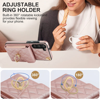 For Samsung Galaxy S24 5G Rhombic Texture Card Bag Phone Case with Long Lanyard(Rose Gold) - Galaxy S24 5G Cases by PMC Jewellery | Online Shopping South Africa | PMC Jewellery | Buy Now Pay Later Mobicred