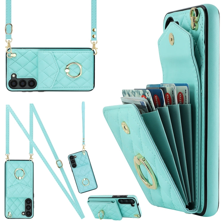 For Samsung Galaxy S24+ 5G Rhombic Texture Card Bag Phone Case with Long Lanyard(Mint Green) - Galaxy S24+ 5G Cases by PMC Jewellery | Online Shopping South Africa | PMC Jewellery | Buy Now Pay Later Mobicred