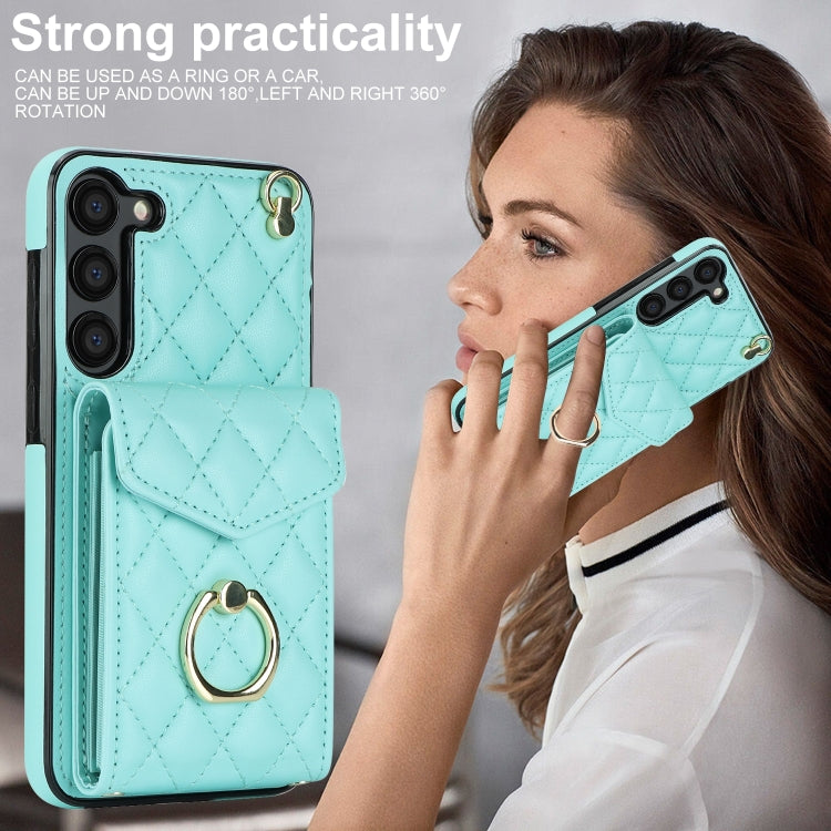 For Samsung Galaxy S24+ 5G Rhombic Texture Card Bag Phone Case with Long Lanyard(Mint Green) - Galaxy S24+ 5G Cases by PMC Jewellery | Online Shopping South Africa | PMC Jewellery | Buy Now Pay Later Mobicred