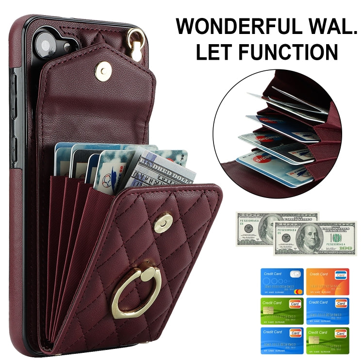 For Samsung Galaxy S24+ 5G Rhombic Texture Card Bag Phone Case with Long Lanyard(Wine Red) - Galaxy S24+ 5G Cases by PMC Jewellery | Online Shopping South Africa | PMC Jewellery | Buy Now Pay Later Mobicred