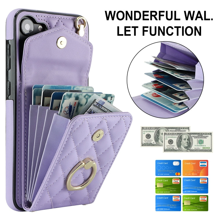 For Samsung Galaxy S24+ 5G Rhombic Texture Card Bag Phone Case with Long Lanyard(Light Purple) - Galaxy S24+ 5G Cases by PMC Jewellery | Online Shopping South Africa | PMC Jewellery | Buy Now Pay Later Mobicred