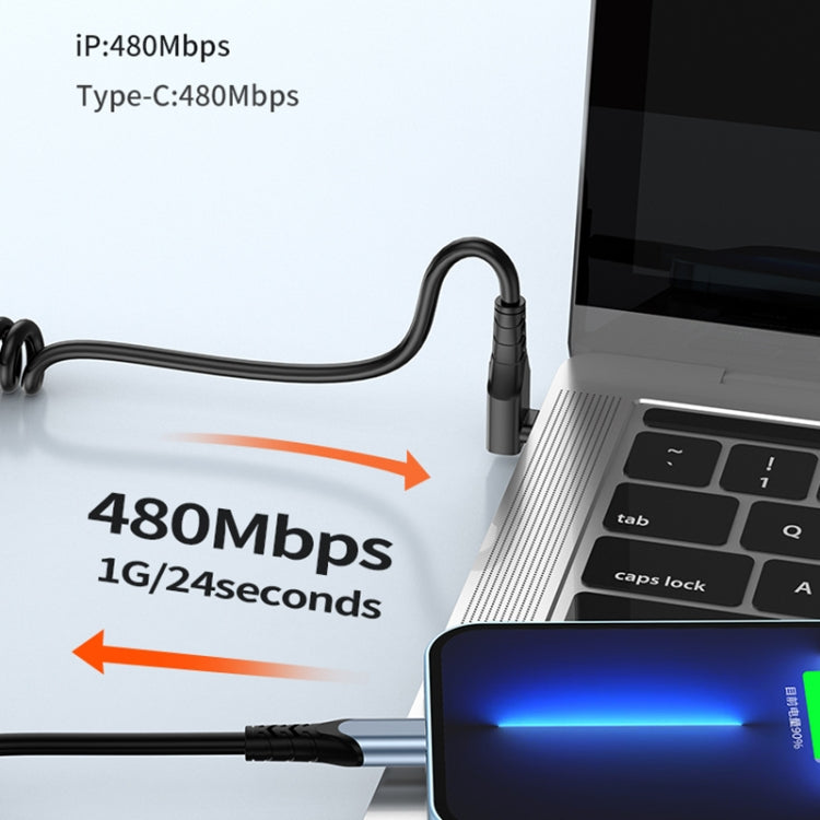 Type-C to Type-C Elbow Spring Charging Data Cable, Length: 1.5m(Black) - USB-C & Type-C Cable by PMC TechLife | Online Shopping South Africa | PMC TechLife