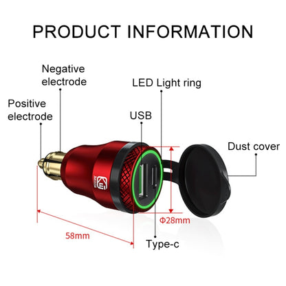 Motorcycle European-style Small-caliber Aluminum Alloy QC 3.0 + PD Fast Charge USB Charger, Shell Color:Red(Green Light) - Battery Charger by PMC Jewellery | Online Shopping South Africa | PMC Jewellery | Buy Now Pay Later Mobicred