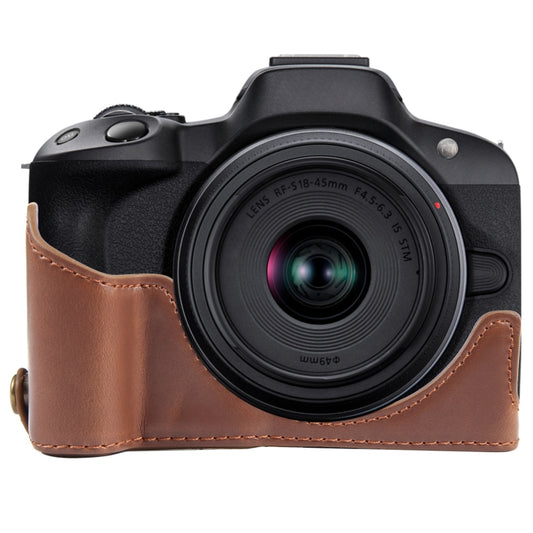 For Canon EOS R50 1/4 inch Thread PU Leather Camera Half Case Base(Coffee) - Half Case by PMC Jewellery | Online Shopping South Africa | PMC Jewellery | Buy Now Pay Later Mobicred