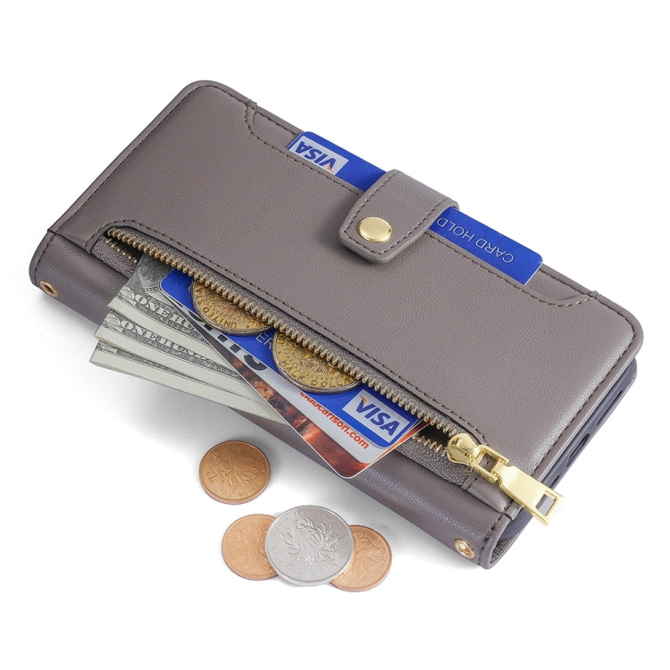 For Tecno Camon 20 Pro 4G Sheep Texture Cross-body Zipper Wallet Leather Phone Case(Grey) - Tecno Cases by PMC TechLife | Online Shopping South Africa | PMC TechLife | Buy Now Pay Later Mobicred