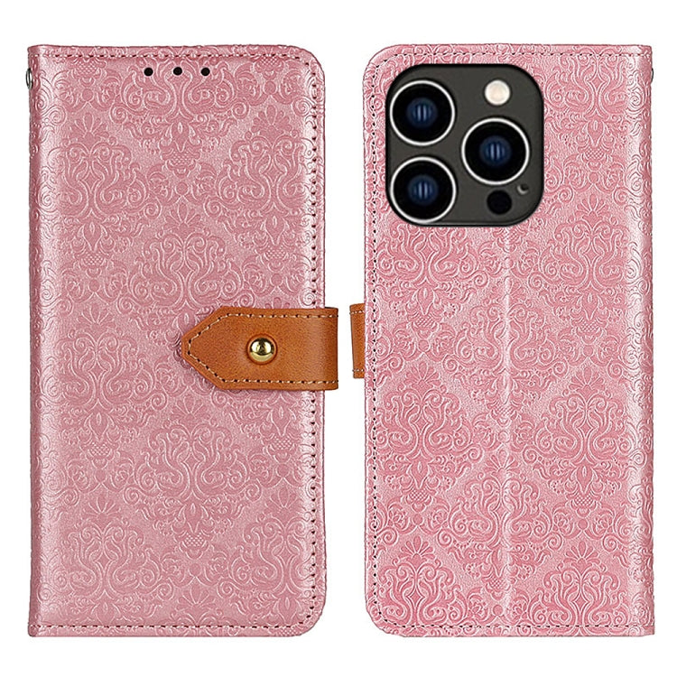 For iPhone 16 Pro Max European Floral Embossed Leather Phone Case(Pink) - iPhone 16 Pro Max Cases by PMC Jewellery | Online Shopping South Africa | PMC Jewellery | Buy Now Pay Later Mobicred