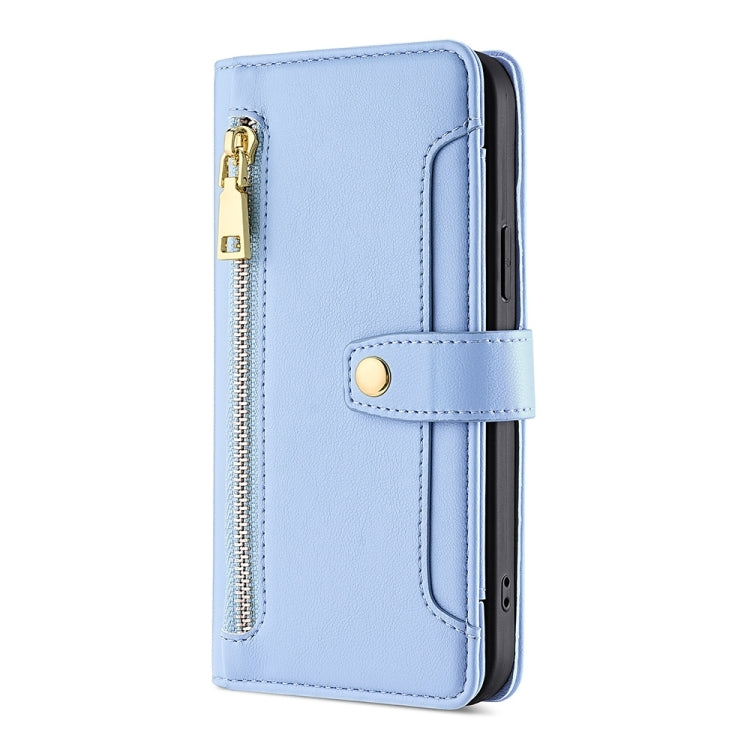 For Sharp Aquos sense8 Sheep Texture Cross-body Zipper Wallet Leather Phone Case(Blue) - More Brand by PMC TechLife | Online Shopping South Africa | PMC TechLife | Buy Now Pay Later Mobicred