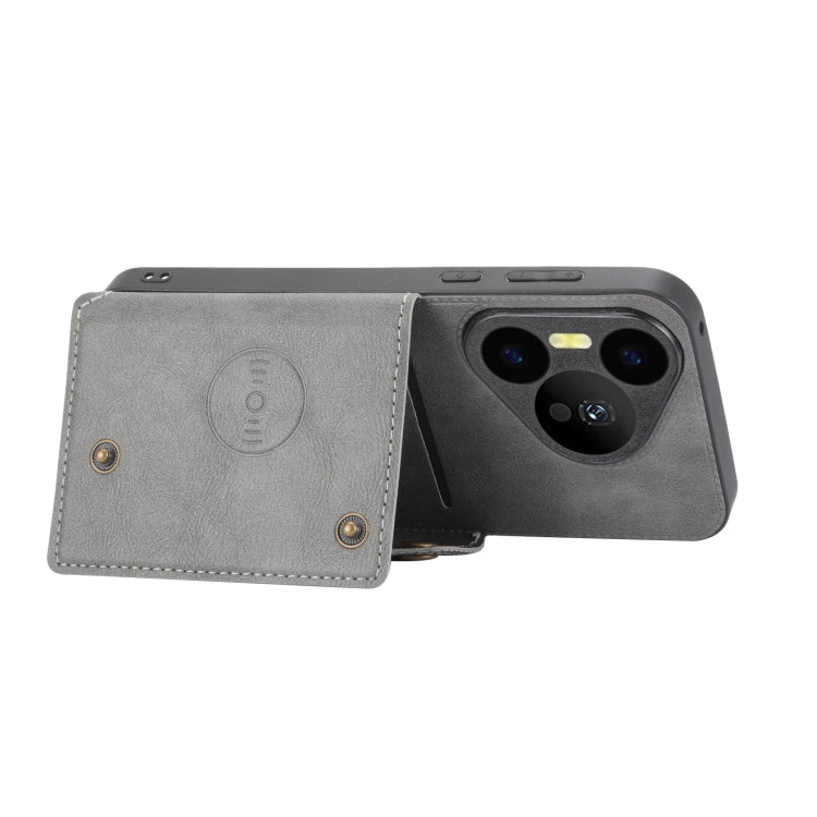 For Huawei Pura 70 Double Buckle Card Slots Magnetic Phone Case(Grey) - Huawei Cases by PMC Jewellery | Online Shopping South Africa | PMC Jewellery | Buy Now Pay Later Mobicred