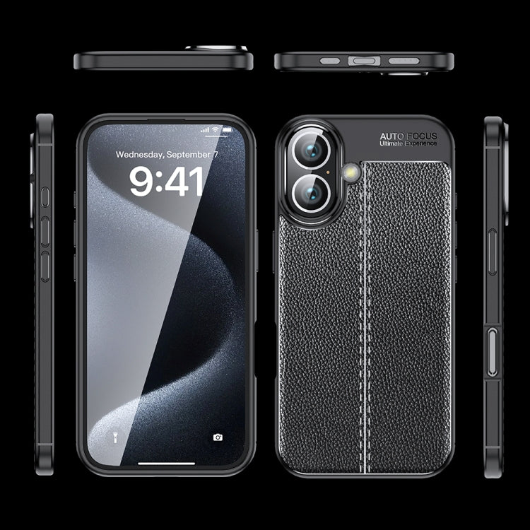 For iPhone 16 Plus Litchi Texture Shockproof TPU Phone Case(Blue) - iPhone 16 Plus Cases by PMC TechLife | Online Shopping South Africa | PMC TechLife | Buy Now Pay Later Mobicred
