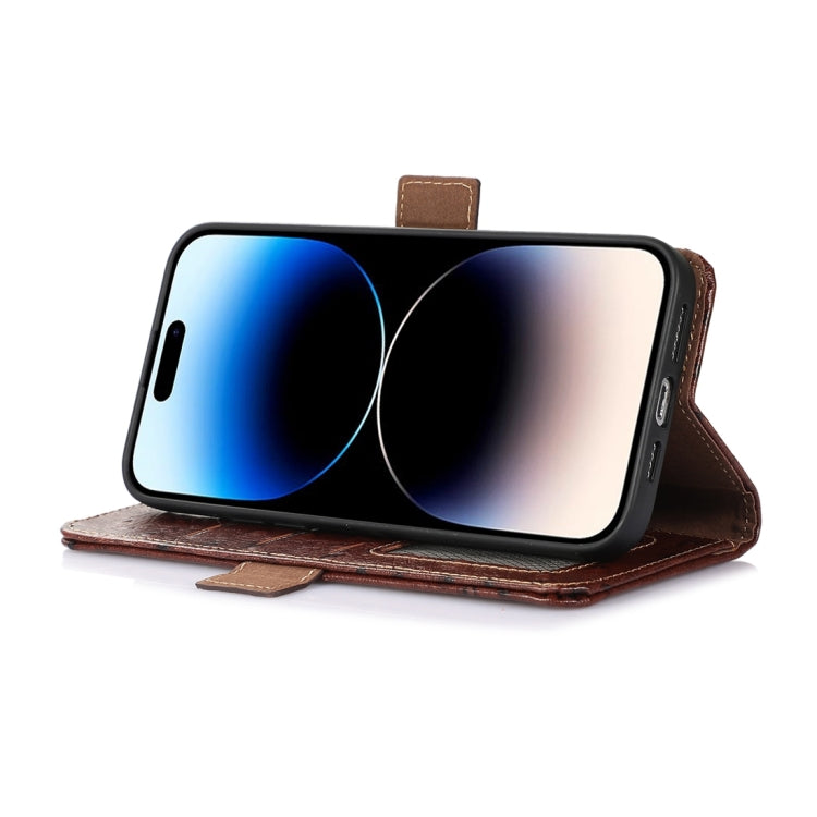 For Motorola Moto G14 4G Ostrich Pattern Genuine Leather RFID Phone Case(Coffee) - Motorola Cases by PMC TechLife | Online Shopping South Africa | PMC TechLife | Buy Now Pay Later Mobicred