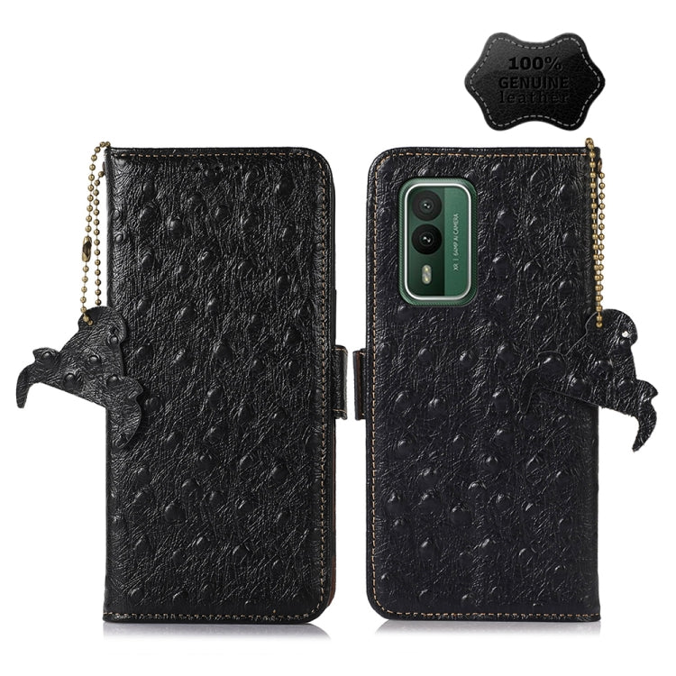 For Nokia XR21 Ostrich Pattern Genuine Leather RFID Phone Case(Black) - Nokia Cases by PMC TechLife | Online Shopping South Africa | PMC TechLife | Buy Now Pay Later Mobicred