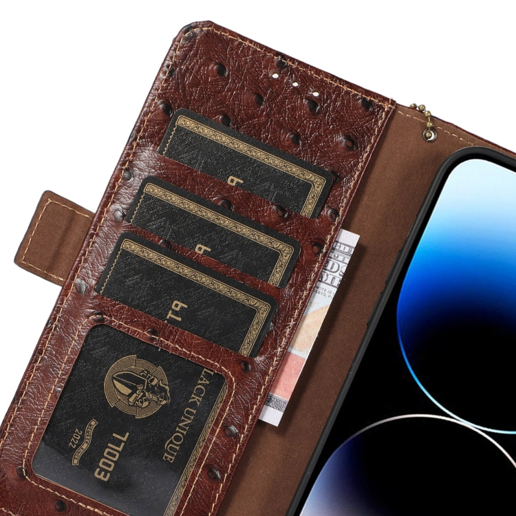 For OnePlus Nord 3 / Ace 2V Ostrich Pattern Genuine Leather RFID Phone Case(Coffee) - OnePlus Cases by PMC TechLife | Online Shopping South Africa | PMC TechLife | Buy Now Pay Later Mobicred