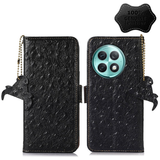 For OnePlus Ace 2 Pro Ostrich Pattern Genuine Leather RFID Phone Case(Black) - OnePlus Cases by PMC Jewellery | Online Shopping South Africa | PMC Jewellery | Buy Now Pay Later Mobicred