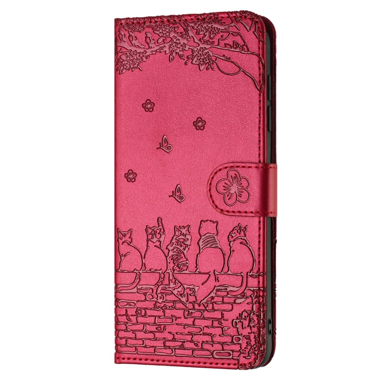 For iPhone SE 2024 Cat Embossing Pattern Leather Phone Case with Lanyard(Red) - More iPhone Cases by PMC Jewellery | Online Shopping South Africa | PMC Jewellery | Buy Now Pay Later Mobicred