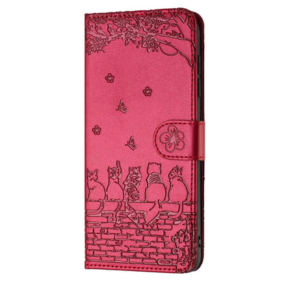 For iPhone SE 2024 Cat Embossing Pattern Leather Phone Case with Lanyard(Red) - More iPhone Cases by PMC Jewellery | Online Shopping South Africa | PMC Jewellery | Buy Now Pay Later Mobicred