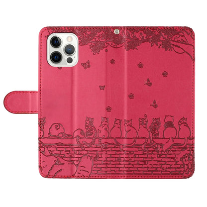 For iPhone 16 Pro Max Cat Embossing Pattern Leather Phone Case with Lanyard(Red) - iPhone 16 Pro Max Cases by PMC Jewellery | Online Shopping South Africa | PMC Jewellery | Buy Now Pay Later Mobicred