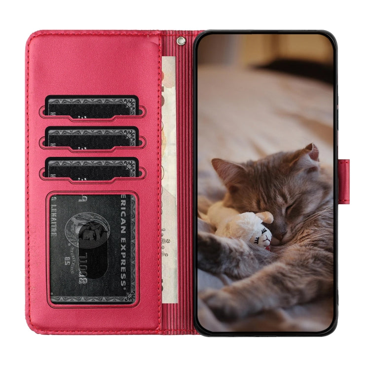 For iPhone 16 Pro Max Cat Embossing Pattern Leather Phone Case with Lanyard(Red) - iPhone 16 Pro Max Cases by PMC Jewellery | Online Shopping South Africa | PMC Jewellery | Buy Now Pay Later Mobicred