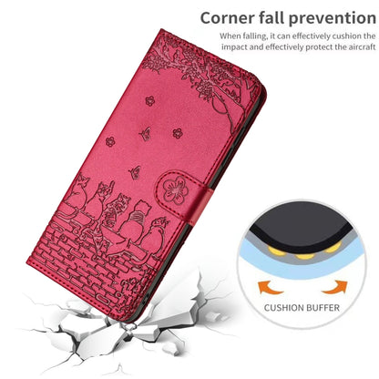 For iPhone 16 Pro Max Cat Embossing Pattern Leather Phone Case with Lanyard(Red) - iPhone 16 Pro Max Cases by PMC Jewellery | Online Shopping South Africa | PMC Jewellery | Buy Now Pay Later Mobicred