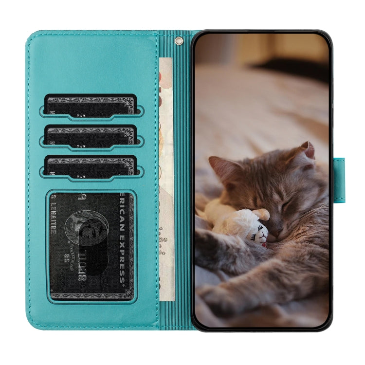 For iPhone 16 Pro Cat Embossing Pattern Leather Phone Case with Lanyard(Blue) - iPhone 16 Pro Cases by PMC TechLife | Online Shopping South Africa | PMC TechLife | Buy Now Pay Later Mobicred
