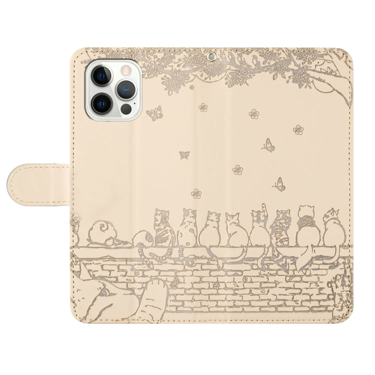 For iPhone 16 Pro Cat Embossing Pattern Leather Phone Case with Lanyard(Beige) - iPhone 16 Pro Cases by PMC TechLife | Online Shopping South Africa | PMC TechLife | Buy Now Pay Later Mobicred