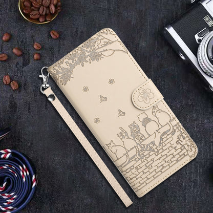 For iPhone 16 Plus Cat Embossing Pattern Leather Phone Case with Lanyard(Beige) - iPhone 16 Plus Cases by PMC Jewellery | Online Shopping South Africa | PMC Jewellery | Buy Now Pay Later Mobicred