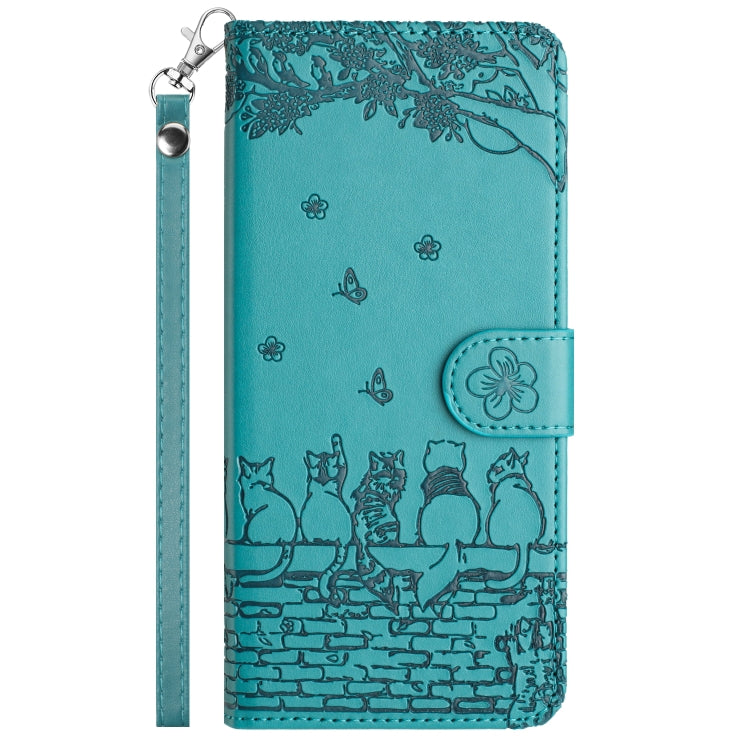 For iPhone 16 Cat Embossing Pattern Leather Phone Case with Lanyard(Blue) - iPhone 16 Cases by PMC TechLife | Online Shopping South Africa | PMC TechLife | Buy Now Pay Later Mobicred