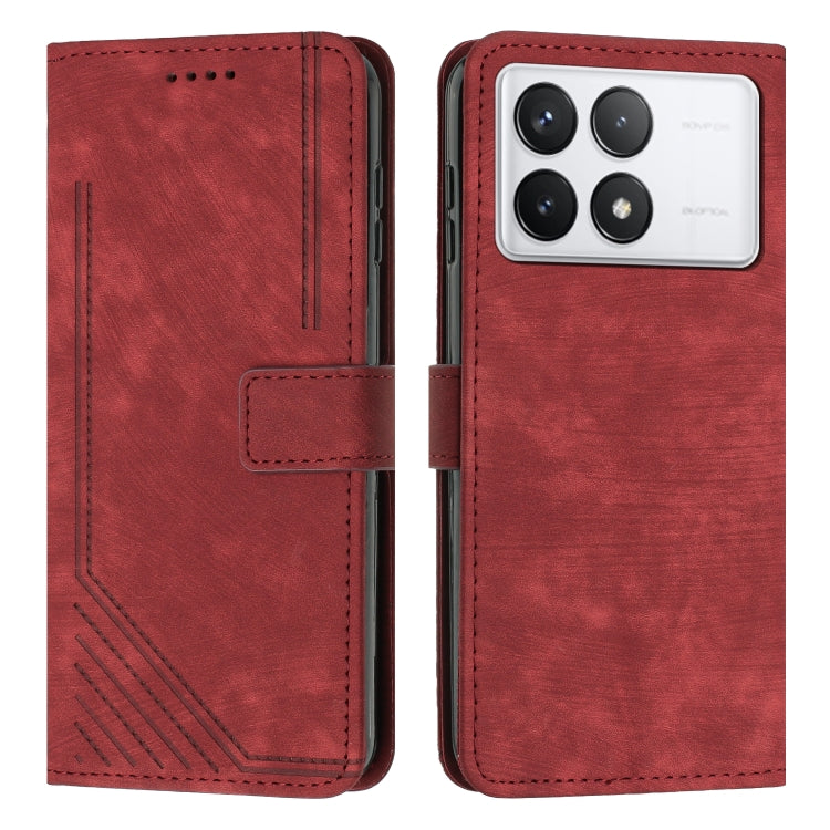 For Xiaomi Redmi K70 / K70 Pro Skin Feel Stripe Pattern Leather Phone Case with Long Lanyard(Red) - K70 Pro Cases by PMC Jewellery | Online Shopping South Africa | PMC Jewellery | Buy Now Pay Later Mobicred