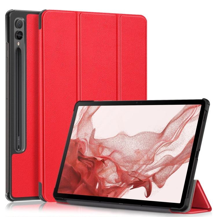 For Samsung Galaxy Tab S9+ Custer Pure Color 3-Fold Holder Smart Leather Tablet Case(Red) - Galaxy Tab S9+ Cases by PMC Jewellery | Online Shopping South Africa | PMC Jewellery | Buy Now Pay Later Mobicred