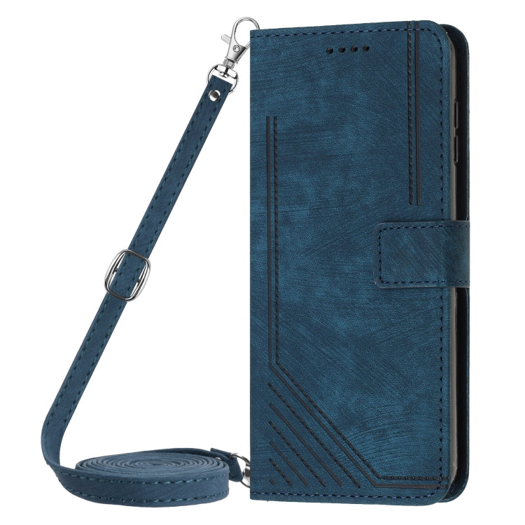 For Infinix Zero 30 5G Skin Feel Stripe Pattern Leather Phone Case with Lanyard(Blue) - Infinix Cases by PMC TechLife | Online Shopping South Africa | PMC TechLife | Buy Now Pay Later Mobicred
