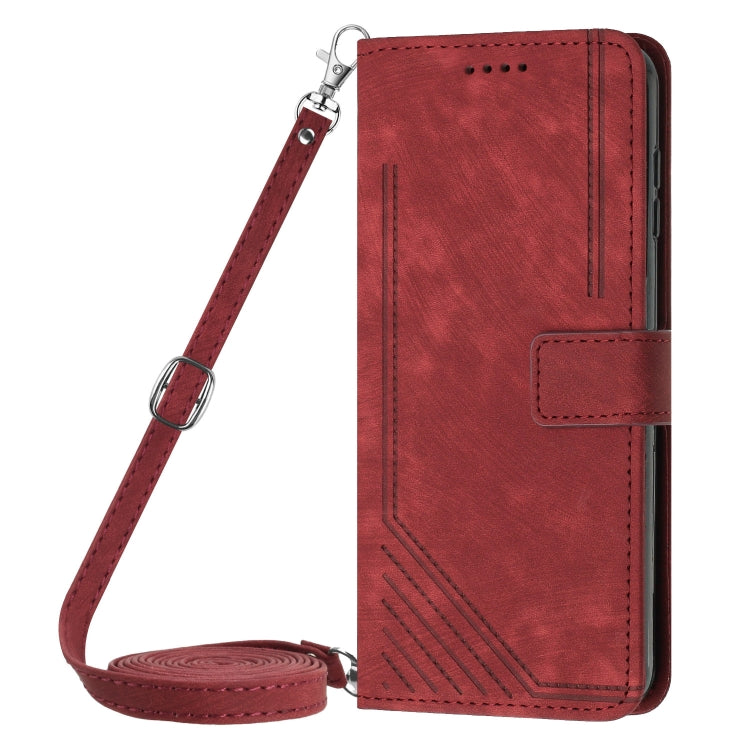 For Infinix Hot 40 / 40 Pro Skin Feel Stripe Pattern Leather Phone Case with Lanyard(Red) - Infinix Cases by PMC Jewellery | Online Shopping South Africa | PMC Jewellery | Buy Now Pay Later Mobicred