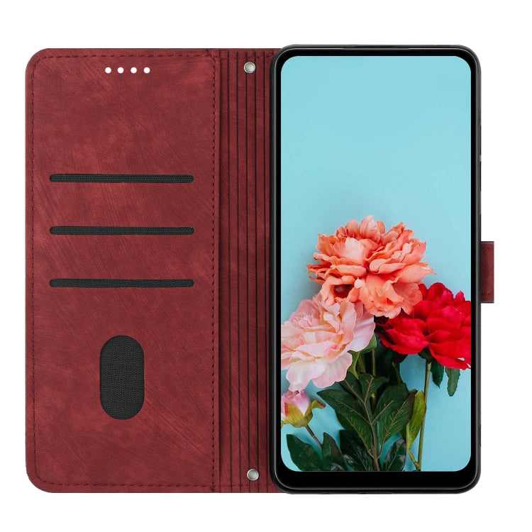For Infinix Hot 40i Skin Feel Stripe Pattern Leather Phone Case with Lanyard(Red) - Infinix Cases by PMC TechLife | Online Shopping South Africa | PMC TechLife | Buy Now Pay Later Mobicred