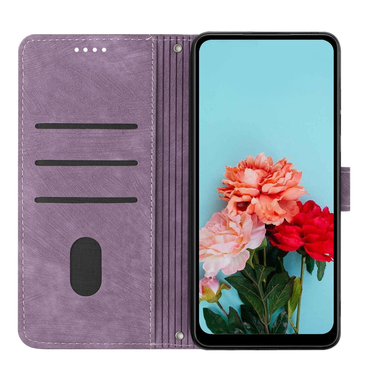 For Infinix Smart 8 Skin Feel Stripe Pattern Leather Phone Case with Lanyard(Purple) - Infinix Cases by PMC TechLife | Online Shopping South Africa | PMC TechLife | Buy Now Pay Later Mobicred