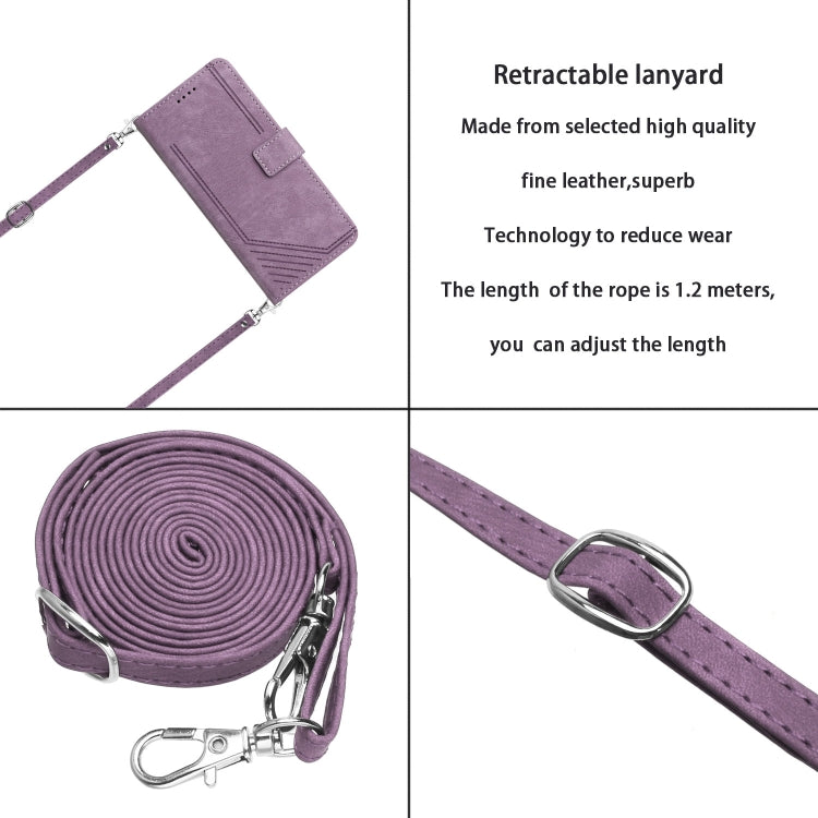 For Infinix Smart 8 Skin Feel Stripe Pattern Leather Phone Case with Lanyard(Purple) - Infinix Cases by PMC TechLife | Online Shopping South Africa | PMC TechLife | Buy Now Pay Later Mobicred