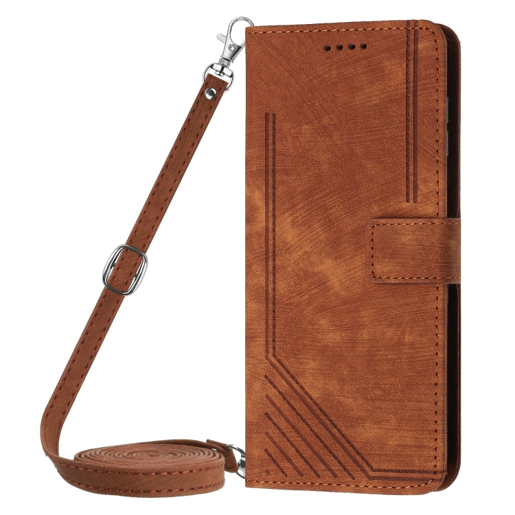 For Infinix Note 40 4G Skin Feel Stripe Pattern Leather Phone Case with Lanyard(Brown) - Infinix Cases by PMC TechLife | Online Shopping South Africa | PMC TechLife | Buy Now Pay Later Mobicred