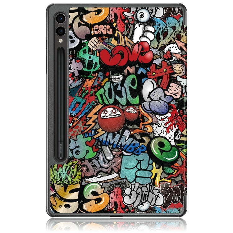 For Samsung Galaxy Tab S9+ Custer Painted 3-Fold Holder Smart Leather Tablet Case(Graffiti) - Galaxy Tab S9+ Cases by PMC Jewellery | Online Shopping South Africa | PMC Jewellery | Buy Now Pay Later Mobicred