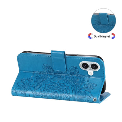 For iPhone 16 Plus Seven-petal Flowers Embossing Leather Phone Case(Blue) - iPhone 16 Plus Cases by PMC Jewellery | Online Shopping South Africa | PMC Jewellery | Buy Now Pay Later Mobicred