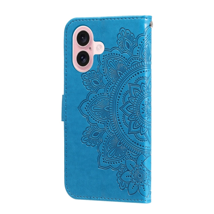 For iPhone 16 7-petal Flowers Embossing Leather Phone Case(Blue) - iPhone 16 Cases by PMC Jewellery | Online Shopping South Africa | PMC Jewellery | Buy Now Pay Later Mobicred