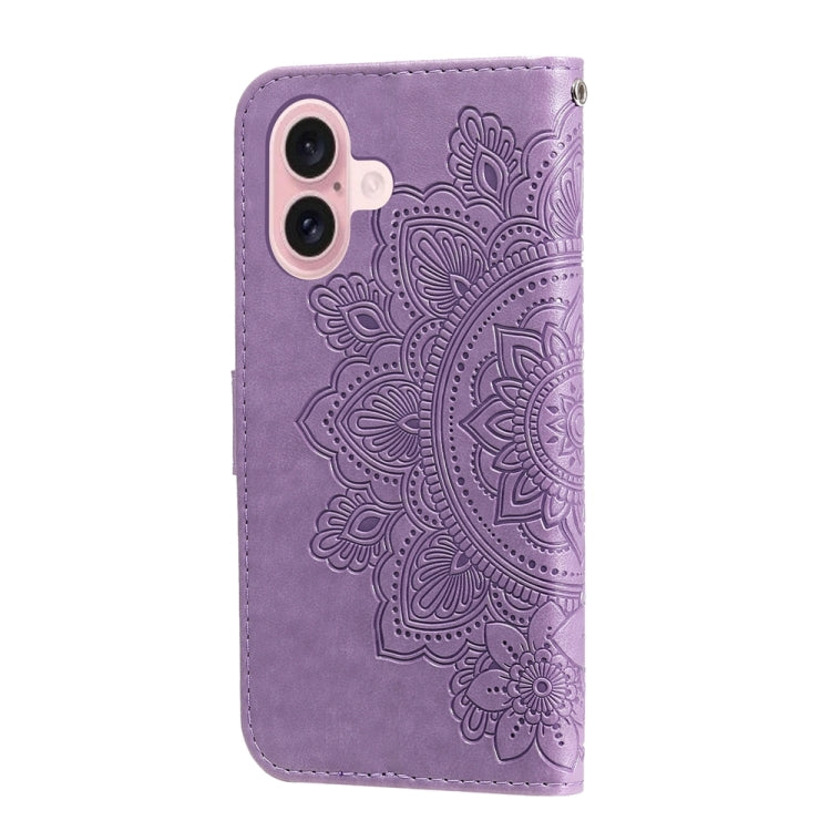 For iPhone 16 7-petal Flowers Embossing Leather Phone Case(Light Purple) - iPhone 16 Cases by PMC Jewellery | Online Shopping South Africa | PMC Jewellery | Buy Now Pay Later Mobicred