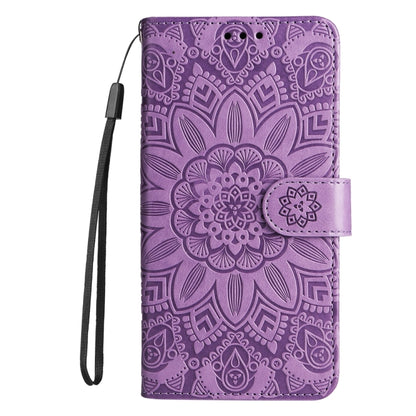 For iPhone 16 Pro Embossed Sunflower Leather Phone Case(Purple) - iPhone 16 Pro Cases by PMC Jewellery | Online Shopping South Africa | PMC Jewellery | Buy Now Pay Later Mobicred