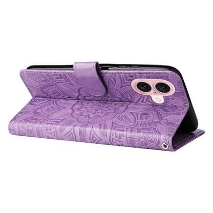 For iPhone 16 Embossed Sunflower Leather Phone Case(Purple) - iPhone 16 Cases by PMC Jewellery | Online Shopping South Africa | PMC Jewellery | Buy Now Pay Later Mobicred