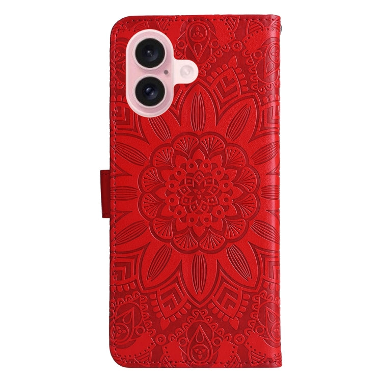 For iPhone 16 Embossed Sunflower Leather Phone Case(Red) - iPhone 16 Cases by PMC Jewellery | Online Shopping South Africa | PMC Jewellery | Buy Now Pay Later Mobicred