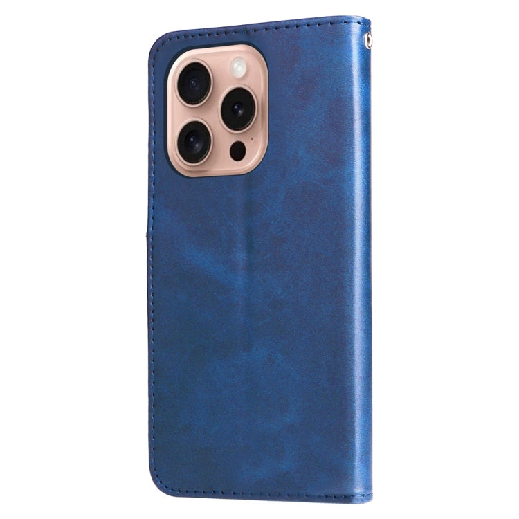 For iPhone 16 Pro Fashion Calf Texture Zipper Leather Phone Case(Blue) - iPhone 16 Pro Cases by PMC Jewellery | Online Shopping South Africa | PMC Jewellery | Buy Now Pay Later Mobicred