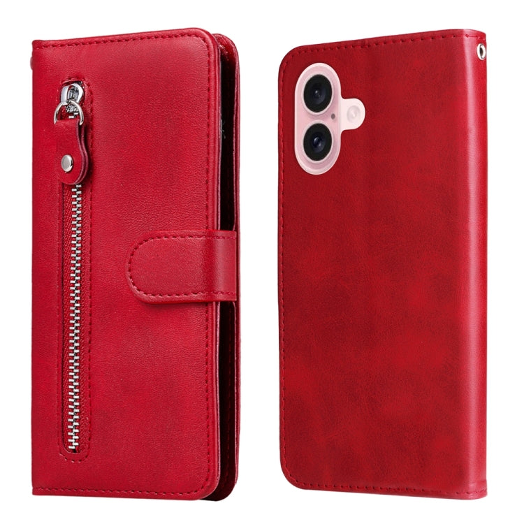 For iPhone 16 Fashion Calf Texture Zipper Leather Phone Case(Red) - iPhone 16 Cases by PMC Jewellery | Online Shopping South Africa | PMC Jewellery | Buy Now Pay Later Mobicred